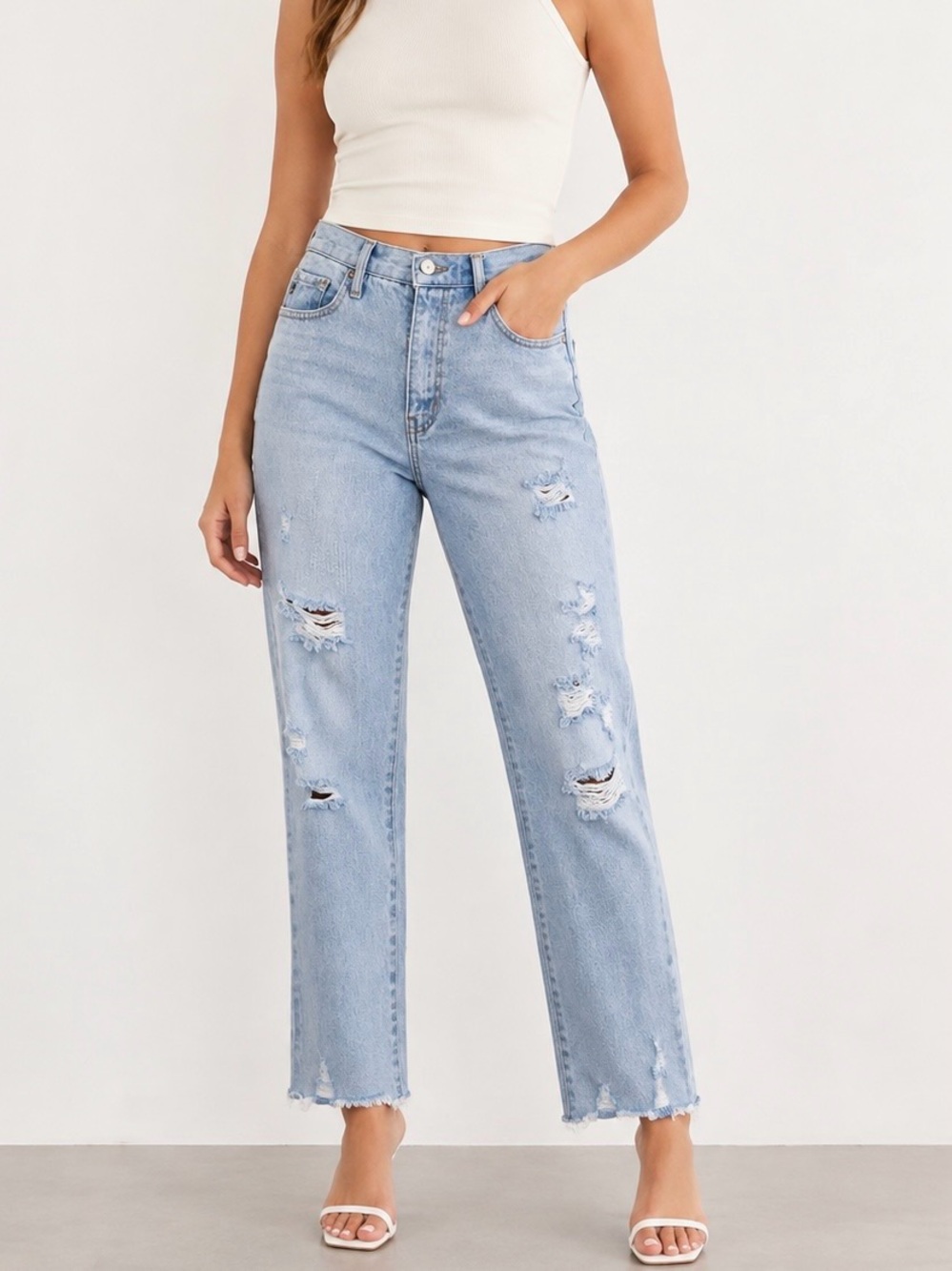 KanCan 5 (W26) High Rise Straight Distressed Cropped Women's Jeans KC7902L